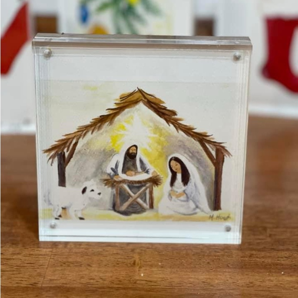 Hand painted print of Nativity Scene